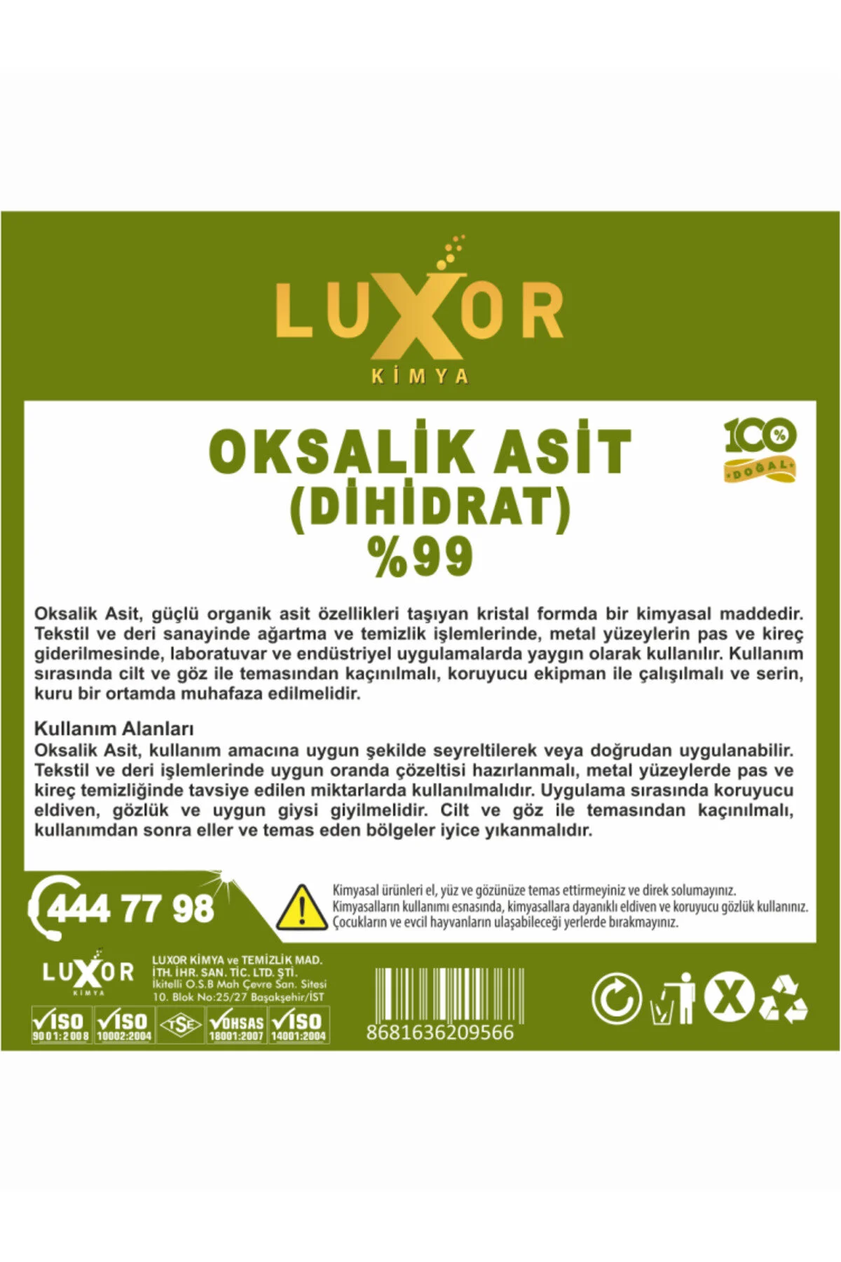 Kimya Oksalik Asit 500 Gr görsel 3