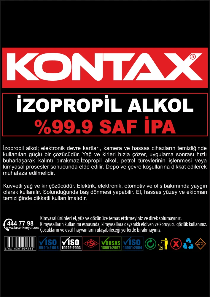 Kontax Spreyli SAF İPA %99,9 İZOPROPİL ALKOL 1 LT görsel 3
